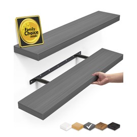 BAYKA Floating Shelves Grey, 22.5 inches Rustic Wood Wall Mounted Shelves for Bathroom, Bedroom, Living Room, Kitchen, Hanging Shelf for Books/Storage/Decor (Gray,Set of 2)