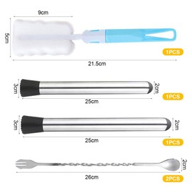 2 Pieces Crushed Popsicles, 2 Pieces Mixing Spoons, 1 Piece Sponge Cleaning Brush, Drink Stirrer, Cocktail Making Set, Bartending Set for Home, Bar, Restaurant