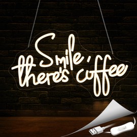 Gdbkabf Smile There's Coffee Neon Sign, Neon Signs for Wall Decor Neon LED Signs Room Neon Light Up Signs Home Decor