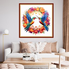 Findvoor Stamped Cross Stitch Kits for Beginner Embroidery Kits for Beginners Adults DIY 11CT Cross Stitch Patterns Needlepoint Kits Crossstitching Kits-Hummingbird Flowers 18x18 inch