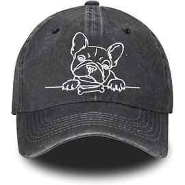 Tezmd French Bulldog Embroidered Baseball Cap for Women Men Cute Dog Vintage Adjustable Washed Distressed Denim Baseball Hat