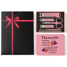 Nail Clipper Set, Nail Clipper 6 Pcs Toenail Clippers, Stainless Steel Fingernail Clipper Sharpest Thick Toenail & Ingrown Nail Clipper Set, Theater Gifts (Theatre Life Pink)