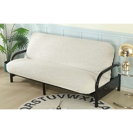 OctoRose Full Size 3 Side Zipper Premium Upholstery Basketweave Thick Linen Beige / Silver Mixed Futon Cover Slipcover / Sofa Day Bed Couch Mattress Cover Protector (Cover ONLY) (Linen-Beige)