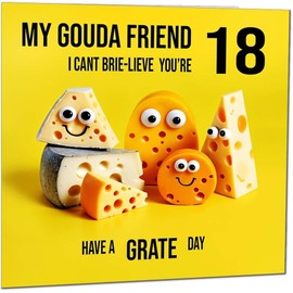 18th Friend Birthday Card - Cheese Pun Funny Best Friend Birthday Card for 18 Year old teenage Kids Eighteen, Eighteenth