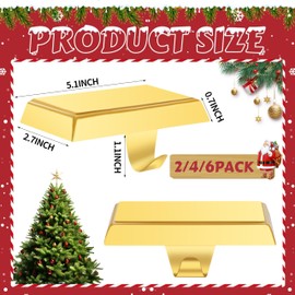 OCTERIC 6 Pcs Gold Christmas Stocking Holders for Mantle Heavy Duty Stocking Hangers Weighted Fireplace Hooks Hanger Grip Bases for Holiday Party Decorations Xmas Décor