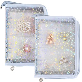 Travel Jewelry Organizer Book Clear Earring Storage Case Transparent Storage Case (Light blue, Set Pack of 2 Jewelry Books)