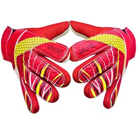 Jalunth Goalkeeper Goalie Soccer Gloves Adult Men Womens Goal Keeper Field Player Glove Anti-Slip Latex Palm Soft Pu Hand Back Red Size 9 S-M