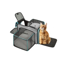 Desfir Cat & Dog Carrier - Soft-Sided Travel Pet Carrier with Ventilated Mesh, Removable Pad & Storage Pockets (Fits Large Cats/Puppies up to 20 lbs) - Airline Approved Expandable Grey