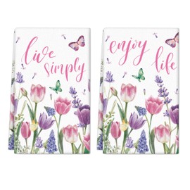Spring Kitchen Towels 2 Pack Tulip Absorbent Hand Towels 15.7 x 23.6 Inch Decorative Dish Towels for Housewarming Birthday Holiday Party