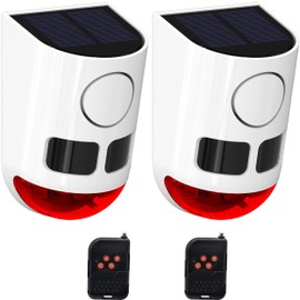 Comboss Solar Motion Sensor Alarm - Motion Sensor Dog Barking 129dB Noise Maker, Outdoor Security Siren Waterproof Motion Activated Detector 4 Work Modes for Farm, Barn, Yard (2 Pack)