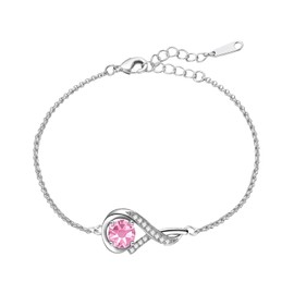 YOEE Silver Bracelets for Womens, Sterling Silver Bracelet Pink Crystal Bracelet-October Birthstone Bracelets for Mum, Womens Bracelet October Birthday Jewellery for Women Girls Birthday Christmas