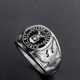 JAJAFOOK Vintage Titanium Steel US Military Air Force Ring Eagle Medal Rings For Men (Silver, 10)