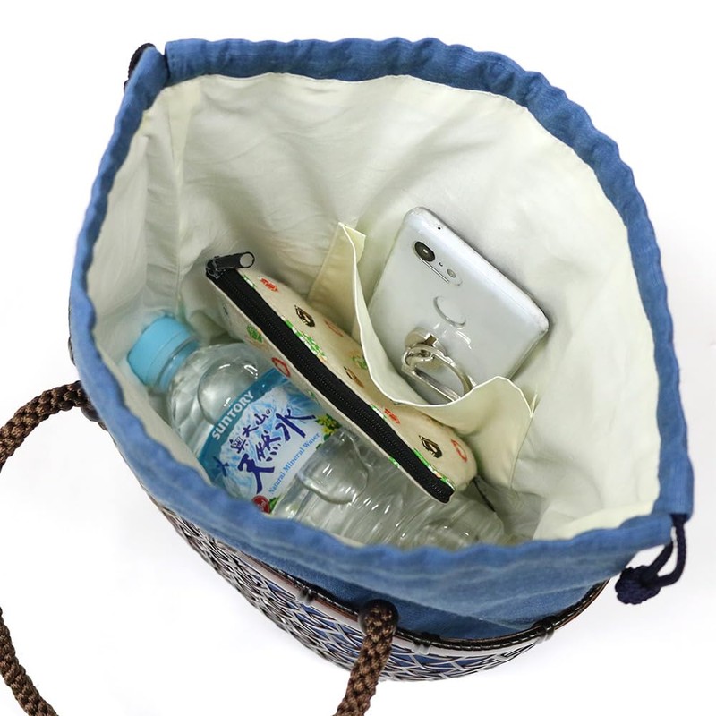 Yukata Hamper Drawstring Bag Linen Rayon Plain Adult Basket Bag