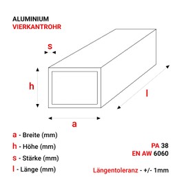 Gal Industrial Aluminium Square Tube 40 x 40 x 3 mm Length 30 cm Rectangular Tube Aluminium Square Tube Square Profile Aluminium Tube Hollow Profile Construction Tube to Cut to Size