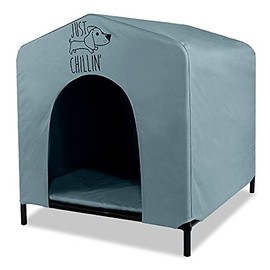 Floppy Dawg Just Chillinâ Portable Dog House. Elevated Pet Shelter for Indoor and Outdoor Use. Made of Water Resistant Breathable Oxford Fabric. Easy to Assemble and Lightweight. 33"L x 29"W x 32"H