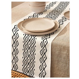 QWINEE Table Runner Farmhouse Table Runners Geometric Pattern Table Runner Coffee Table Runner for Rustic Home Dining Table Multicolor C 13"x63"