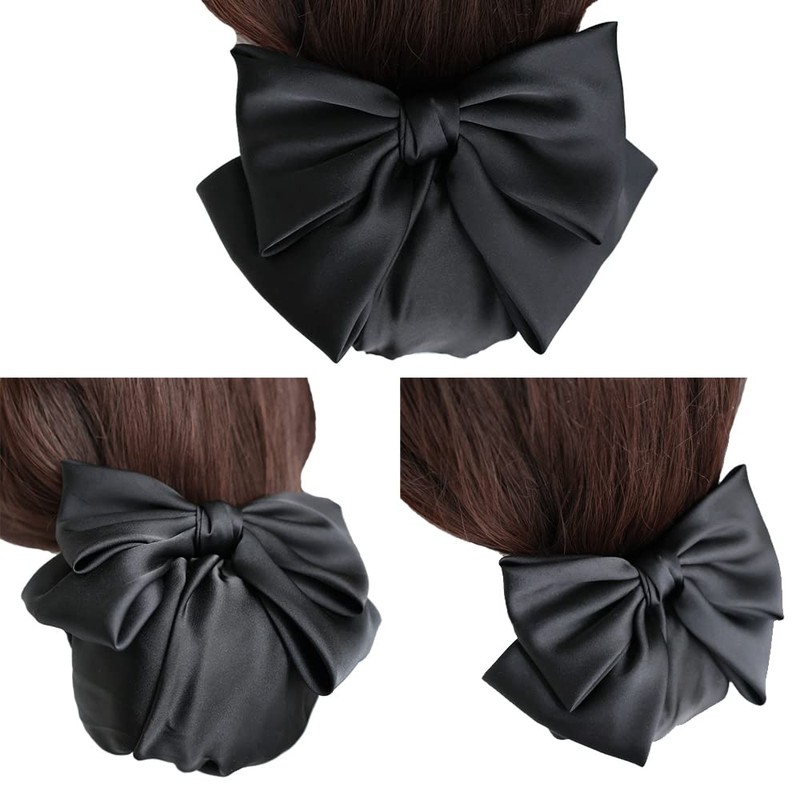 GLOBAL BOX Ribbon Barrette with Net Hair Bulk Hair Black,