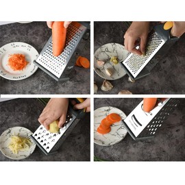 Box Grater for Cheese, Professional 4 Sides Stainless Steel Cheese Box Grater with Comfortable Handle for Kitchen, Spice Graters for Ginger, Vegetables, Potatoes (Yellow Style II)