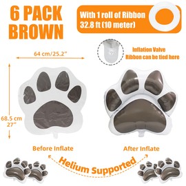 Cute Brown Grey Foot Balloons Pet Dog Puppy Birthday Party Decoration Supplies Pack of 6 Dog Paw Mylar Foil Balloons Dog Party Balloons Dog Birthday Pet Party Baby Shower Decorations