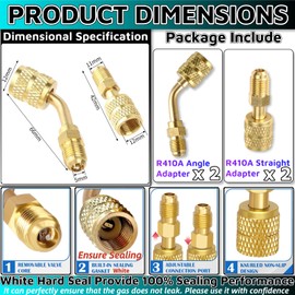 R410A Adapter 5/16'' SAE Female to 1/4'' SAE Male Flare R410A Adapter For Mini Split Vacuum A2l Refrigerant for Air Conditioners HVAC（2 Straight + 2 Angled ）