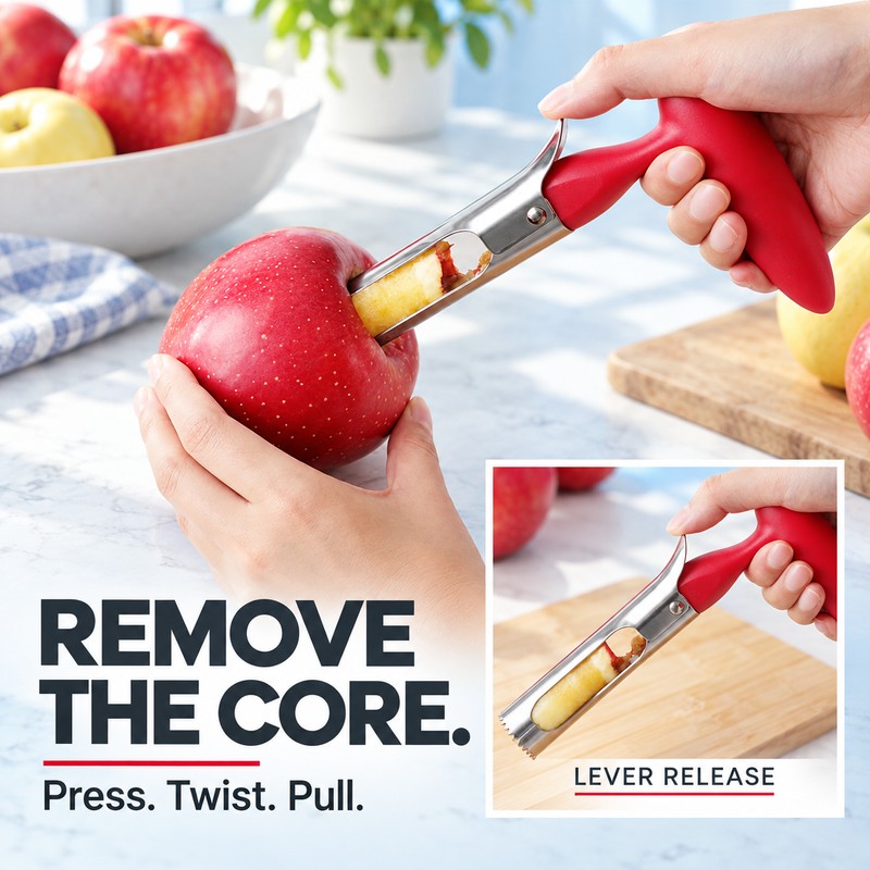 Stainless Steel Apple Corer for Fruit Prep – Serrated Core