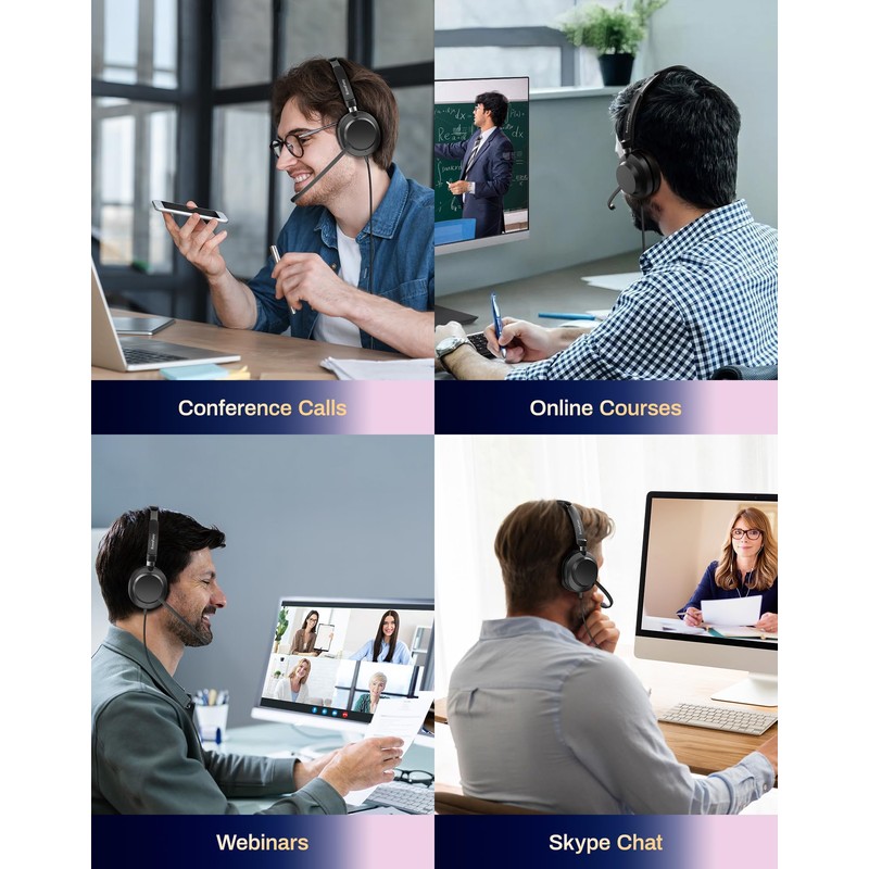 Rownfusny USB Wired Headset with Noise-Cancelling Mic for PC, Laptop,