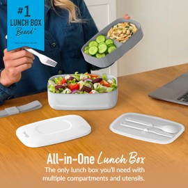 Bentgo Bentgo Classic - Adult Bento Box, Stackable 3-Compartment Lunch Box with Removable Utensil Set and Sealing Strap, BPA-Free, Food Container Ideal for Meal Prep, Work, and On the Go (Gray)