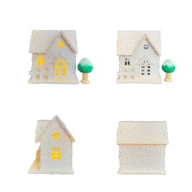 Winter White Cottage, LDE illuminated wooden Christmas cottage, table top fireplace decoration, Christmas collection figurines、Christmas and New Year gifts
