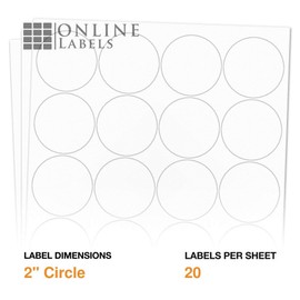 2 Inch Round Labels - Permanent, White Matte - Candle, Lid, Product, Favor Labels - Pack of 5,000 Circle Stickers, 250 Sheets - Inkjet/Laser Printers - Online Labels
