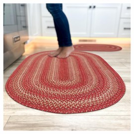 Homespice 20x30” Red Oval Braided Rug. Apple Pie Red Jute Oval Rug. Uses- Entryway Rugs, Kitchen Rugs, Bathroom Rugs. Reversible, Rustic, Country, Primitive, Farmhouse Decor Rug