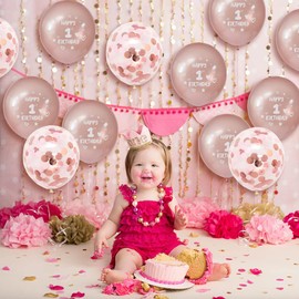 Girls Happy 1st Birthday Balloons Rose Gold Happy 1st Birthday Party Deocorations Girls Happy 1st Birthday Party Ballloons 12 Inch 20 Pack