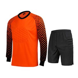 Men's Football Goalkeeper Foam Padded Jersey Shirt & Shorts(Orange,L) Tag Size: 3XL