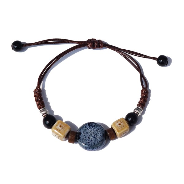 Zlanderah Handmade Boho Bracelet for Women, Adjustable Boho Ceramic Beads