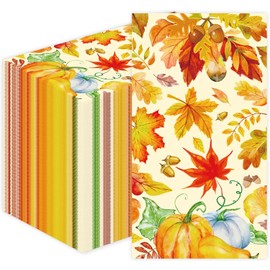 100 PCS Fall Paper Napkins, Autumn Maple Leaves Pumpkin Dinner Party Napkins Disposable Guest Paper Hand Towels Party Supplies for Fall Thanksgiving Harvest Home Dinner Table Bathroom