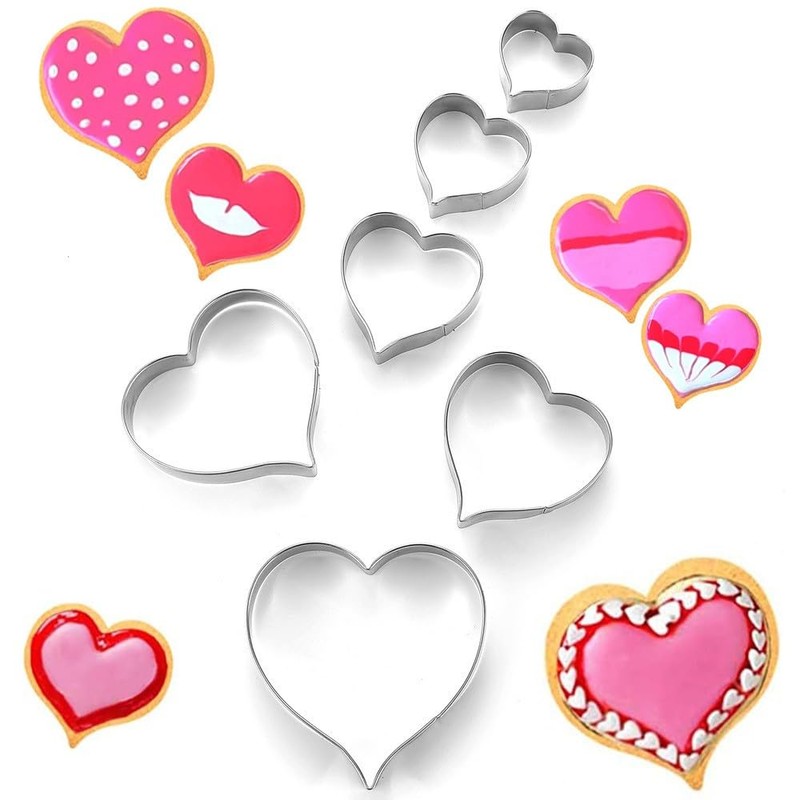 Juego de 6 cortadores de galletas de corazón, acero inoxidable,