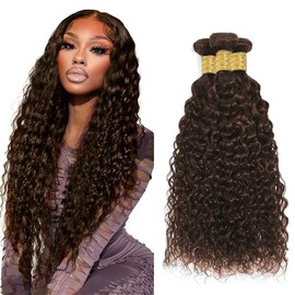 22 24 26 Inch Raivide Dark Brown Bundle Color #4 Water Wave Human Hair Bundles Medium Brown #4 Wet and Wavy Bundles Human Hair Extensions