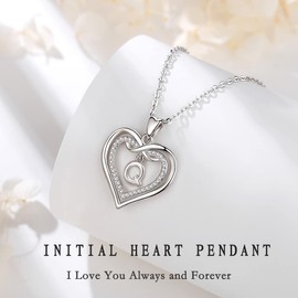 Vito Sterling Silver Initial Pendant Necklaces for Women, Cubic Zirconia Double Heart Letter Q Neckless, Dainty Infinity Alphabet Jewelry Gifts for Best Friends
