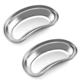QWORK Kidney Tray Stainless Steel, 7", 2 Pack, Kidney Shaped Emesis Basin, Dental Lab Instruments Surgical Trays, Reusable Metal Kidney Dish,for Soiled Dressings, Medic Waster