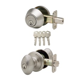 Copper Creek EKDB141SS Egg Door Knob Keyed Alike with Deadbolt Combination, Satin Stainless