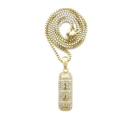 NYFASHION101 Stone Stud GG249 Imprinted Pill Pendant with 2mm Box Chain Necklace, Gold-Tone, 24"
