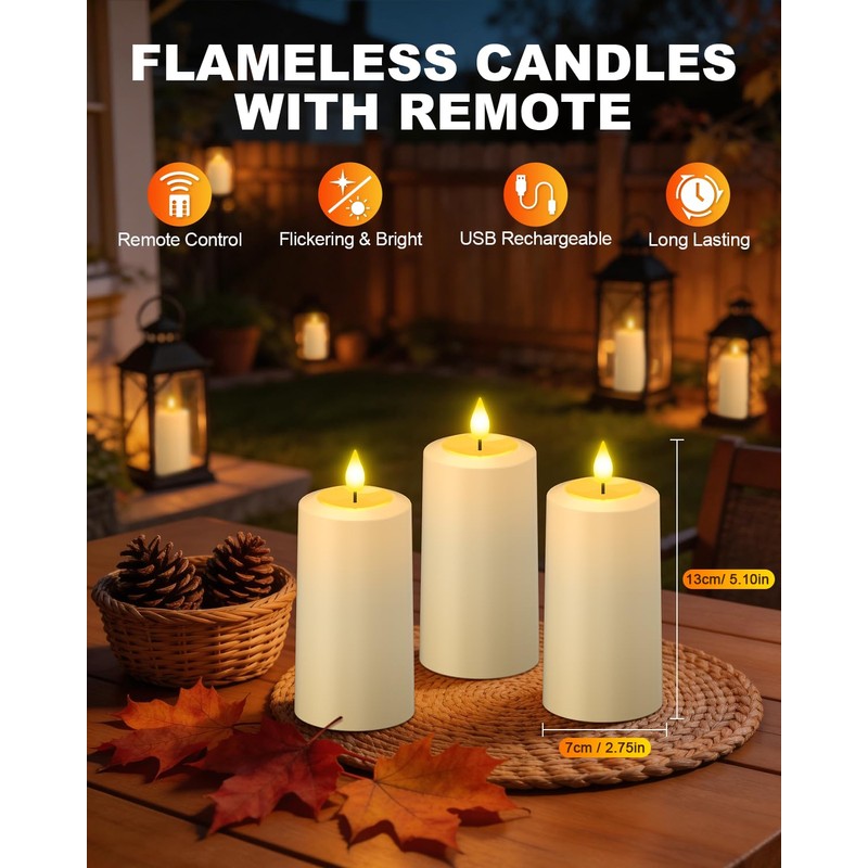 SoulBay USB-C Rechargeable Flameless LED Candles (2-Pack) - IP64 Waterproof