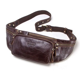 Belt Bags Men Genuine Leather Bag Waist Bag Bum Bag Multifunctional Waist Bag with Zip Suitable, Coffee3