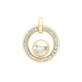 Carissima Gold Women's 9 ct Yellow Gold Cubic Zirconia and Pearl Ring Pendant