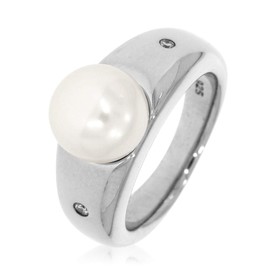 XEN 2 Diamond and Freshwater Cultured Pearl Ring, Sterling Silver, Women
