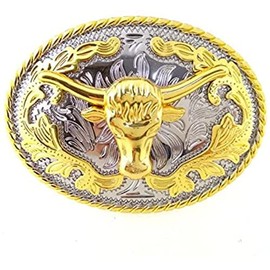 KeCol Rodeo Gold Texas Longhorn Bull Cowboy Belt Buckle for Men, Large