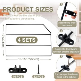 Blulu 4 Pcs Baking Sheet Organizer 12" x 20" Tray Dividers for Cabinets Kitchen Cabinet Dividers Vertical for Baking Sheets Chrome Pan Rack Storage Wires for Kitchen Cupboards(Black)