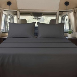 Twin (38x75) Sheet Set 4 Piece - Dark Grey, Deep Pocket Fits 15 Inch Mattress, Brushed Microfiber, Ideal for Home, RV Bunks, Guest Beds & Travel Trailers, Lightweight & Machine Washable