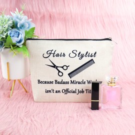 Hairdresser Appreciation Gift Makeup Bag Hair Stylist Thank You Gift for Women Cosmetology Graduation Gifts Retirement Gift for Salon Stylist Barber Christmas Birthday Gift Travel Cosmetic Pouch