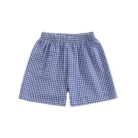 Kids Toddler Boys Girls Gingham Shorts Elastic Waist Plaid Loose Baggy Boxer Casual Summer Beach Bottoms (Blue, 9-12 Months)