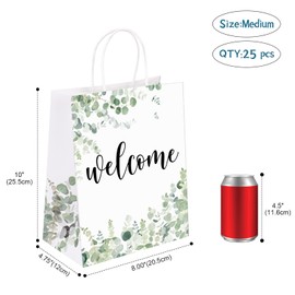 QIELSER 25 pcs Welcome Bags for Wedding Guests Bulk, White Welcome Gift Bags with Handles Shopping paper Bags Good for Wedding, Birthday Party Supplies, Craft, Packaging, Retail